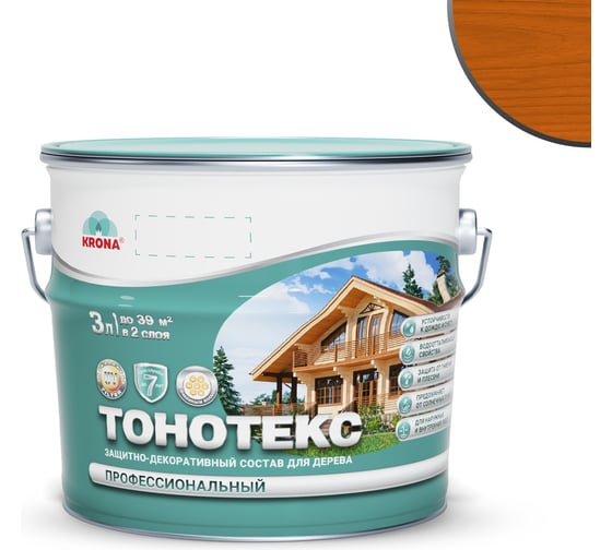 Защитно-декоративный состав для дерева KRONA Тонотекс (махагон; 3 л) 66337504 1