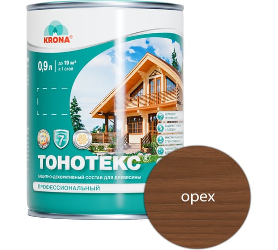 Защитно-декоративный состав для дерева KRONA Тонотекс (орех; 0,9 л) 66339706