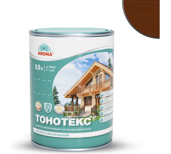 Защитно-декоративный состав для дерева KRONA Тонотекс (палисандр-шоколад; 0,9 л) 66334701 1