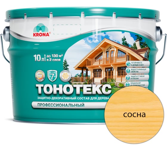 Защитно-декоративный состав для дерева KRONA Тонотекс (сосна; 10 л) 66303608