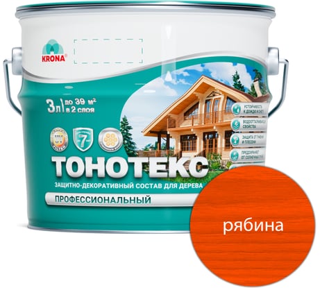 Защитно-декоративный состав для дерева KRONA Тонотекс (рябина яркая; 3 л) 66331502