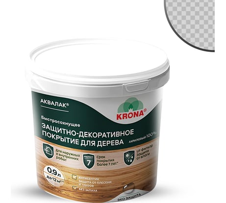 Защитно-декоративный лак для дерева KRONA Аквалак (бесцветный; 0,9 л) 66360205