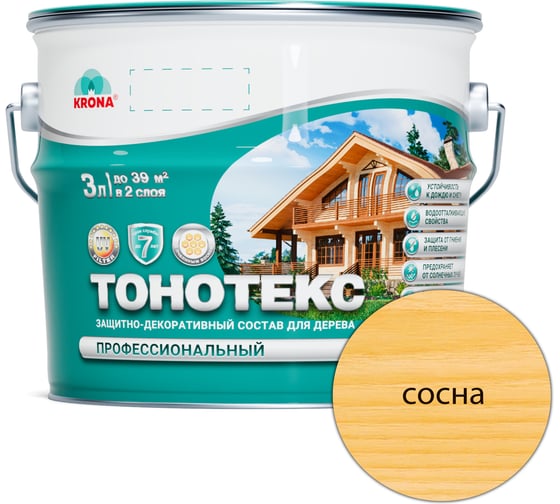 Защитно-декоративный состав для дерева KRONA Тонотекс (сосна; 3 л) 66303509