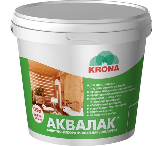 Защитно-декоративный лак для дерева KRONA Аквалак (орегон светлый; 0,9 л) 66369208 1