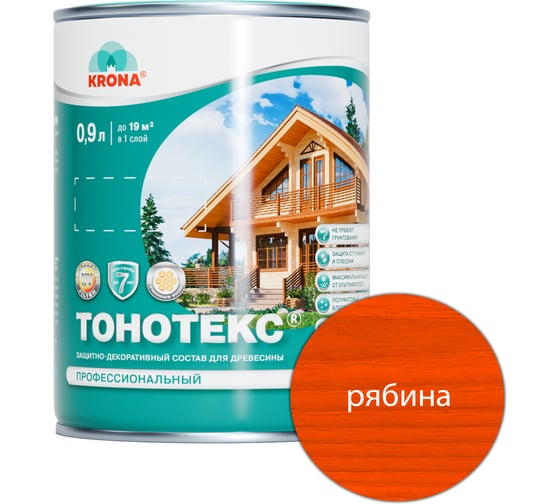 Защитно-декоративный состав для дерева KRONA Тонотекс (рябина яркая; 0,9 л) 66331700