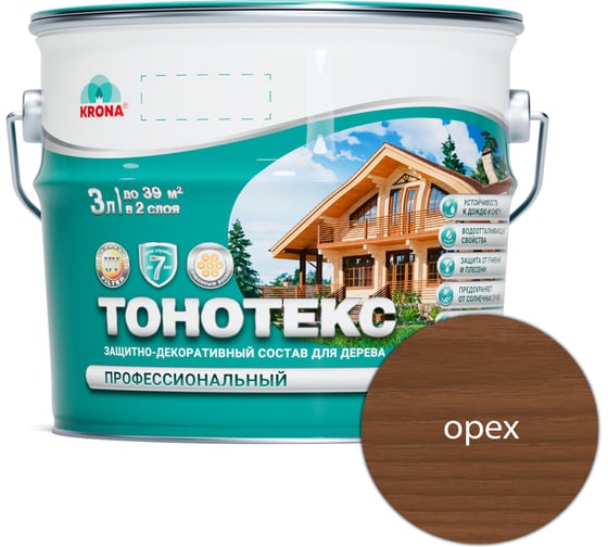 Защитно-декоративный состав для дерева KRONA Тонотекс (орех; 3 л) 66339508