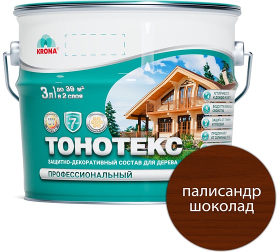 Защитно-декоративный состав для дерева KRONA Тонотекс (палисандр-шоколад; 3 л) 66334503
