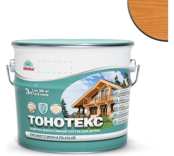 Защитно-декоративный состав для дерева KRONA Тонотекс (орегон; 3 л) 66332509