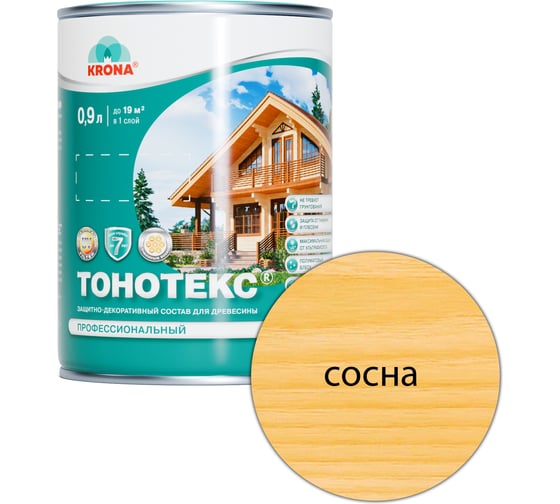 Защитно-декоративный состав для дерева KRONA Тонотекс (сосна; 0,9 л) 66303707