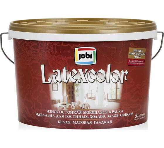 Краска JOBI интерьерная моющаяся LATEXCOLOR 5л 11832