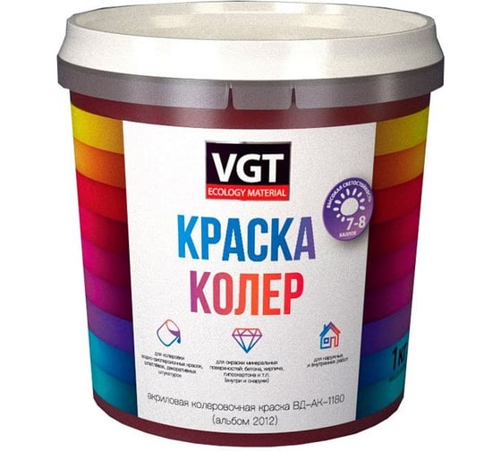 Краска колеровочная для водно-дисперсионных красок VGT ВД-АК-1180, 1 кг, темно-коричневая 48431