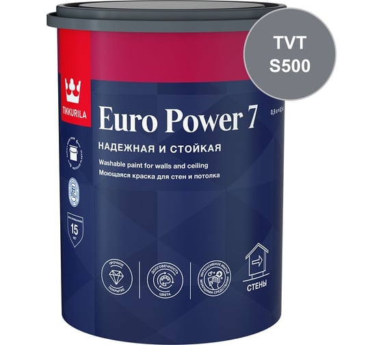 Краска интерьерная стойкая к мытью Tikkurila EURO POWER 7 C мат 0,9л 700001122_TVT_S500