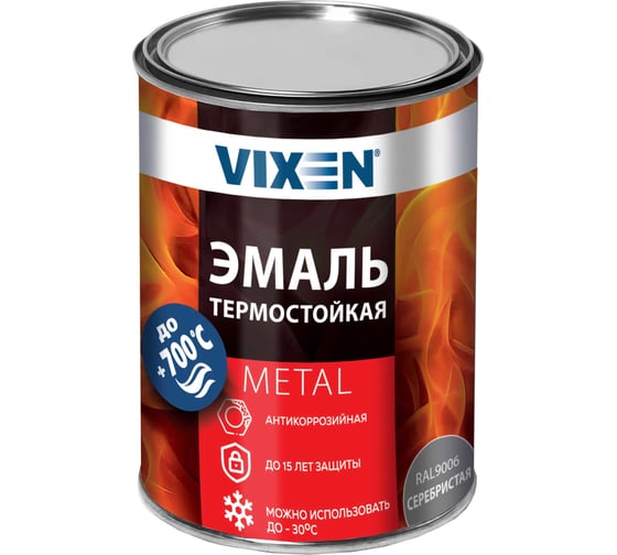 Эмаль термостойкая Vixen серебристая RAL9006, жестяная банка 0,8 кг VX53100