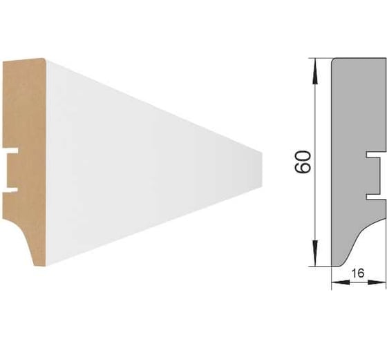 Напольный плинтус STELLA 60 МДФ, 2000x60x16 мм, белый, в упаковке 20 шт. ЦБ-00004401