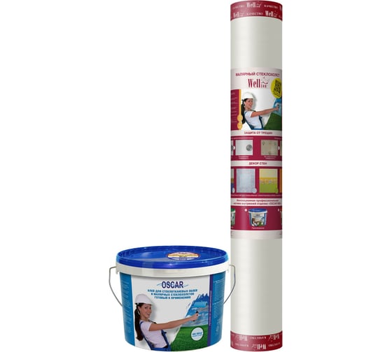 Комплект из 2 частей: малярный стеклохолст Wellton light W30 + Oscar Клей для стеклообоев, 10 кг GOs10 W30-GOs10
