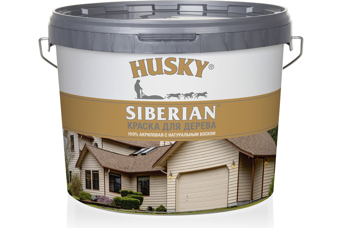 Краска для дерева белая акриловая HUSKY SIBERIAN 9 л База А 28049