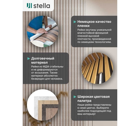 Интерьерная рейка STELLA Милана МДФ, 27x19x2680 мм, Рекесс Чикаго, упаковка 8 шт. ЦБ-00008822