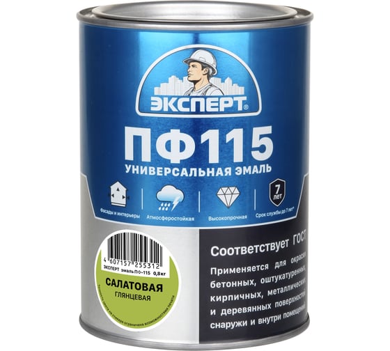 Эмаль ЭКСПЕРТ ПФ-115 глянцевая салатовая 0,8 кг 28398