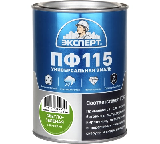 Эмаль ЭКСПЕРТ ПФ-115 глянцевая светло-зеленая 0,8 кг 28402