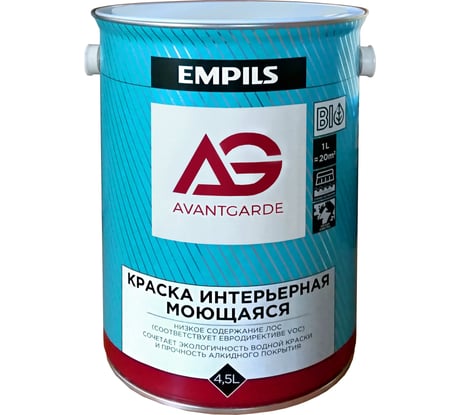 Интерьерная краска Avantgarde моющаяся, база С, матовая, 4.5 л, 6.2 кг 77433