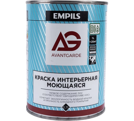 Интерьерная краска Avantgarde моющаяся, база А, матовая, белая, 0.7 л, 0.9 кг 78792