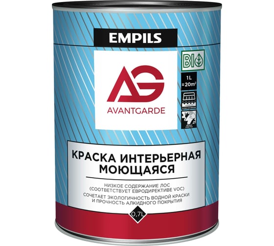 Интерьерная краска Avantgarde моющаяся, база А, матовая, белая, 0.7 л, 0.9 кг 78792