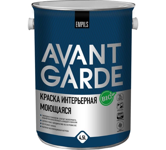 Интерьерная краска Avantgarde моющаяся, база А, матовая, белая, 4.5 л, 6.2 кг 76663