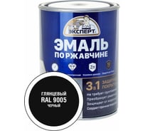 Эмаль по ржавчине 3в1 глянцевая ЭКСПЕРТ черный RAL 9005 0,8 кг 28249