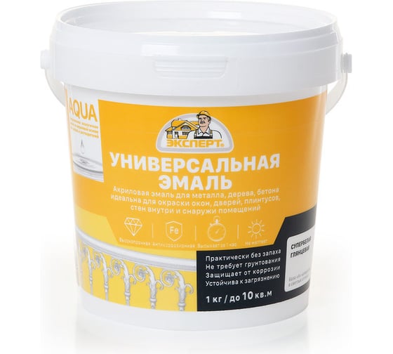 Эмаль Эксперт акриловая глянцевая белая База А 1кг 27560