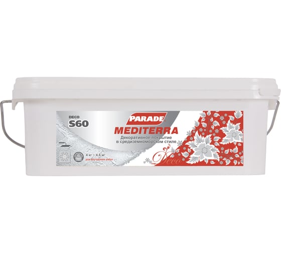 Декоративное покрытие PARADE DECO Mediterra S60 с эффектом средиземноморья, белый, 4 кг Лк-00001280 1