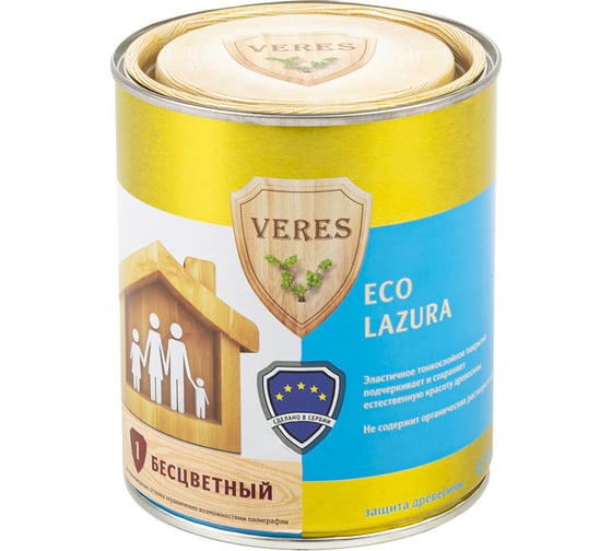Декоративная пропитка для дерева VERES Эко № 1 бесцветный, 0.75 л 43078