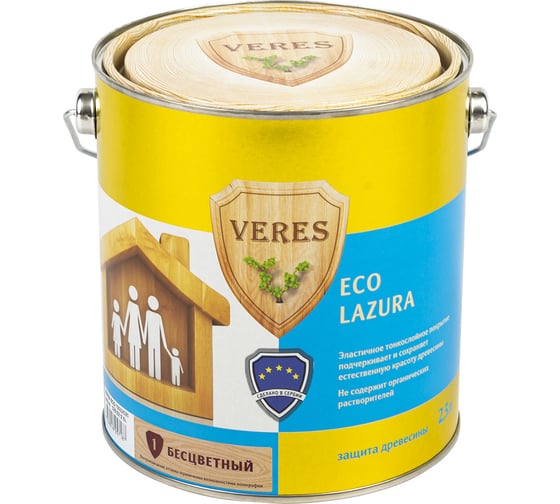 Декоративная пропитка для дерева VERES Эко № 1 бесцветный, 2.5 л 43090 1