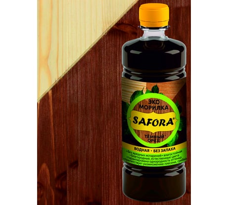 Морилка водная SAFORA для дерева, темный орех, 500 мл 004