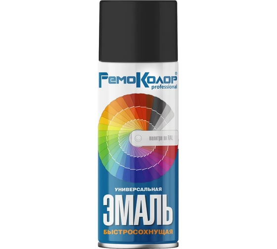 Универсальная акриловая эмаль РемоКолор (черная; глянцевая, 520 мл) 69-9-111
