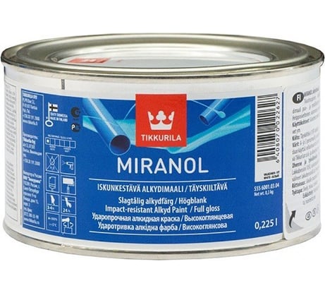 Алкидная эмаль TIKKURILA Миранол тиксотропная, База С, 0.225 л, глянцевая 27297