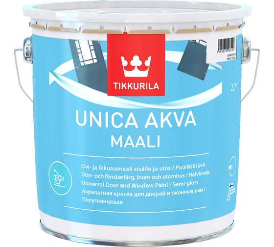 Краска для окон и дверей TIKKURILA Уника Аква База С, 2.7 л, полуглянец 51173