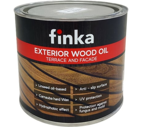 Масло для террас и фасадов Finka Exterior Wood Oil для внутренних и наружных работ, льняная основа, графит (Graphite), 2.2 л FO-22G