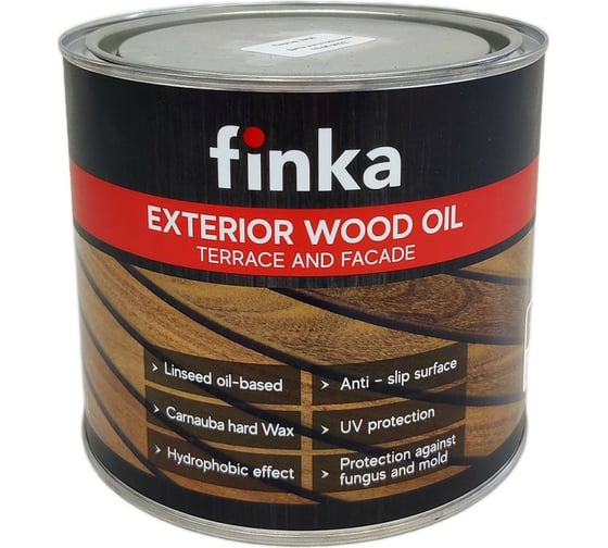 Масло для террас и фасадов Finka Exterior Wood Oil для внутренних и наружных работ, льняная основа, графит (Graphite), 2.2 л FO-22G