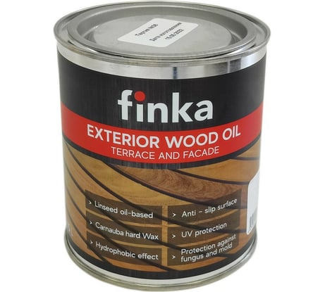 Масло для террас и фасадов Finka Exterior Wood Oil для внутренних и наружных работ, льняная основа,  легкий серый (Light grey), 0.75 л FO-075LG