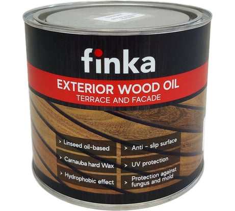Масло для террас и фасадов Finka Exterior Wood Oil для внутренних и наружных работ, льняная основа, реддиш браун (Reddish brown), 2.2 л FO-22RB