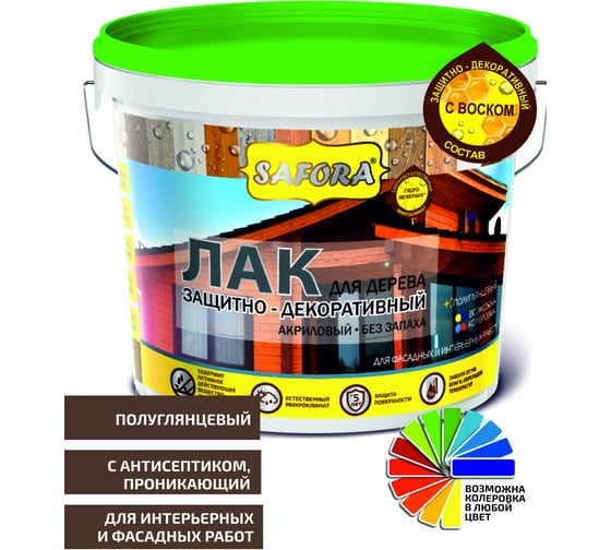 Лак для дерева с антисептиком SAFORA (полуглянцевый; 2 л) 019
