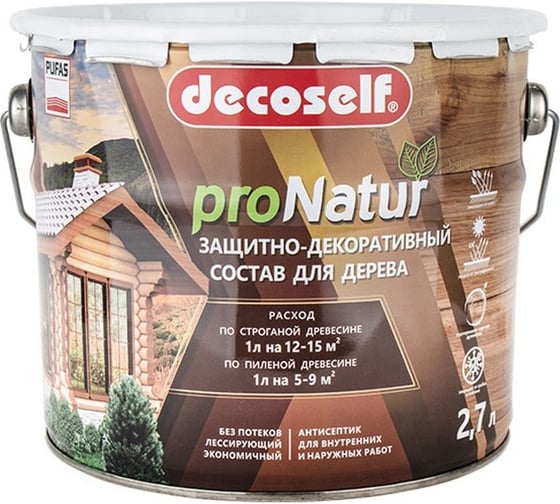 Лессирующий антисептик для дерева Pufas дуб Decoself 2,7л тов-200273 1