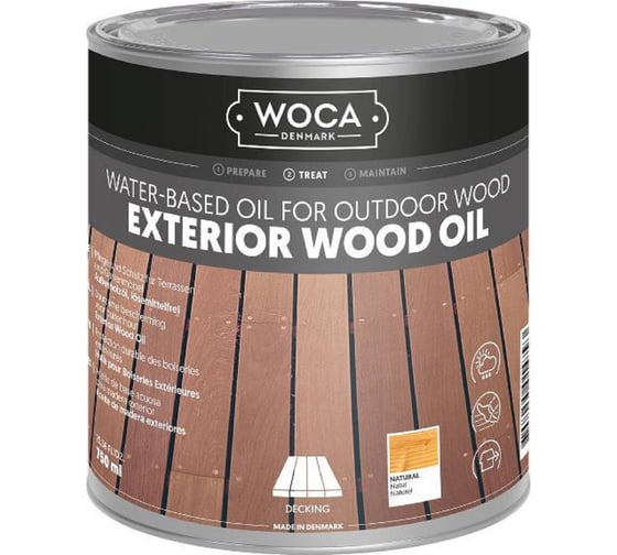 Масло Woca Exterior Wood Oil для наружных работ, водная основа, Натуральный (Natural), 0.75 л 617931