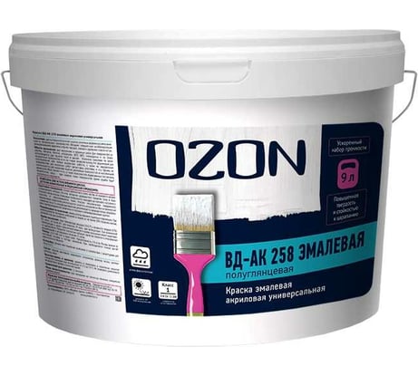 Акриловая универсальная эмаль OZON ВД-АК 258 А (твердая; белая; 9 л; 11 кг) ВД-АК-258А-11