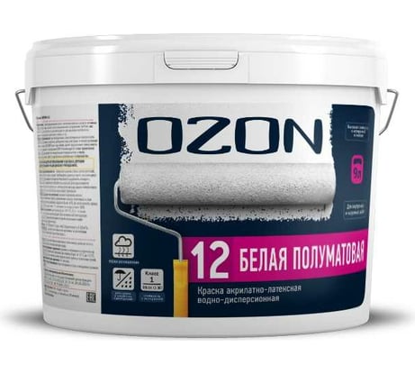 Акрилатно-латексная краска OZON ВД-АК 152 А 12 (моющаяся; белая; 9 л; 12 кг) ВД-АК-152А-12