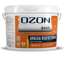 Акриловая интерьерная краска OZON ВД-АК 231 (влагостойкая; белая; 9 л; 14 кг) ВД-АК-231-14