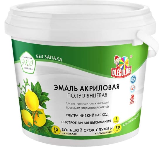 Акриловая эмаль OLECOLOR полуглянцевая, бирюзовый, 2 кг 4300002558