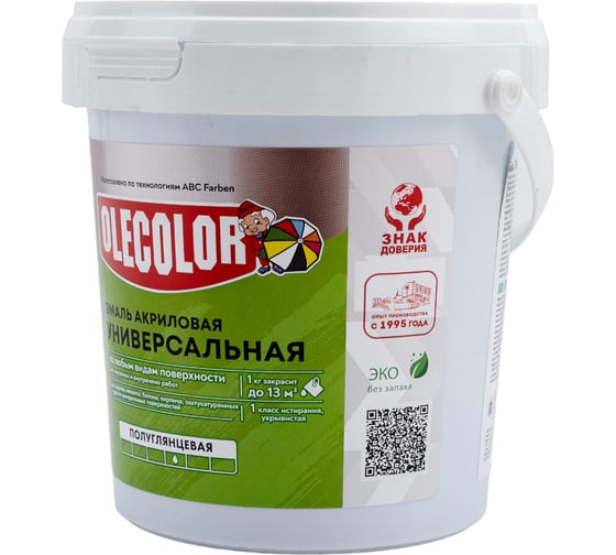 Акриловая эмаль OLECOLOR полуглянцевая, голубой, 0.8 кг 4300002388