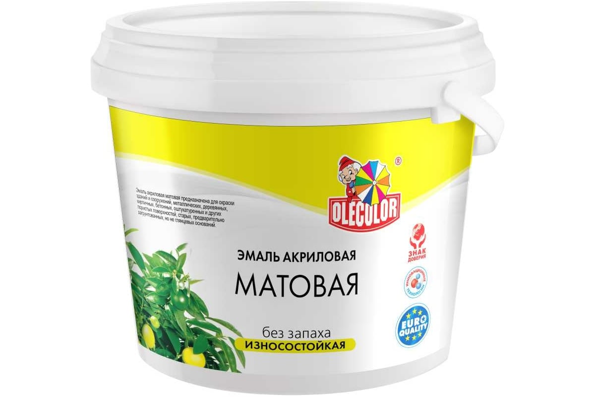 Эмаль акриловая матовая белый 1кг olecolor