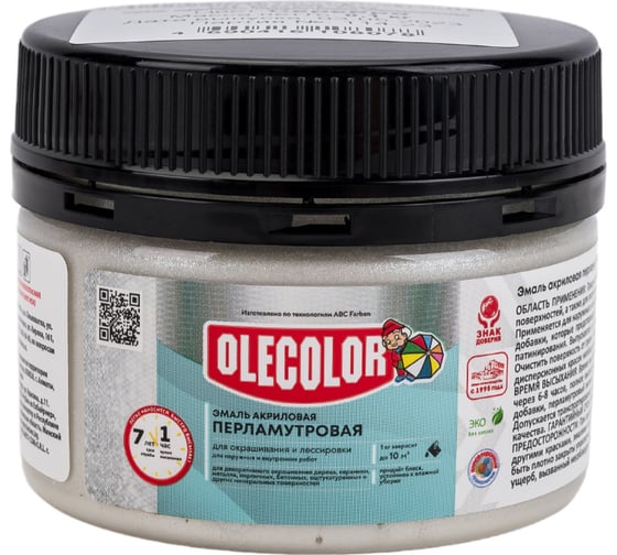 Акриловая эмаль OLECOLOR перламутровая, универсальная, серебро, 0.1 кг 4300006800